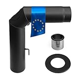 raik Rauchrohr Ofenrohr Set 150 mm schwarz 90 Grad Bogen dreiteilig mit Zugregulierung und Reinigungsöffnung inkl. Doppelwandfutter und Wandrosette 2 mm Stahl Senotherm Lackierung bis 600 Grad