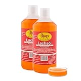Horse-Direkt Lachsöl für Hunde, Katzen und Pferde, reines Fischöl, Barf Öl ohne Zusätze, reich an Omega-3, 6- und 9-Fettsäuren, natürliches Einzelfuttermittel, 2 x 1 Liter