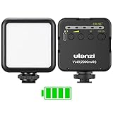 Camera Light, ULANZI VL49 Video Licht mit 2000mAh Akku, LED Videoleuchte 5500K Einstellbar, 3 Cold Shoe für Mikros und Lampen, Dauerlicht für Kamera Foto Schwarz