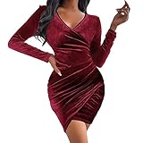 Modaworld Damen Abendkleid Elegant Lang Langarm Winterkleid Samtkleid Maxikleider Weihnachtskleid Für Hochzeit Silvester Herbst Und Winter
