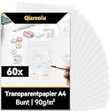 Qiareoiu 60 Blatt Transparentpapier Weiß, Architektenpapier a4, Transparentpapier Bedruckbar 90 g/m², Pergamentpapier zum Bedrucken, Pergamentpapier zum basteln auch als Laternenzuschnitte