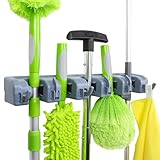 Amazon Basics Rechteckig Besenhalter und Gartengeräte-Organisator, Wandhalterung für Waschküche, Reinigungszubehör, Küche, Schuppen und Garage, 6 Haken und 5 Schlitze, 43 x 8.5 x 6.2 cm, Grau