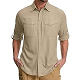 Asfixiado Hemd Herren Safari UPF50+ UV Schutz Langarm Wanderhemd Herren Funktionshemd Outdoorhemd Atmungsaktiv Schnelltrocknend Hemd（Khaki L）