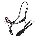 Brama West Knotenhalfter mit Zügel für Pferde - mit Snap-Karabiner und Strass - Grau/Bordeaux, Gr. Cob