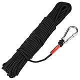 Powmag Fischerei Bergung Seil mit Karabiner, Nyloncord mit Hoher Festigkeit Sicherhe, 20m Allzweckseil Durchmesser 6 mm - Festmacherleine, Strick, Flechtleine, Campin, Wandern, Fischen(schwarzes Seil)