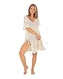 Gräfenstayn Strandkleid Damen gestrickt - Oeko-Tex Standard - Perfekt als Strandponcho oder Cover-up Bikini, Badeanzug - Strandtunika (S-M Creme-beige)