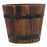 JOINPAYA Retro Holz Blumentopf Fass Pflanzkübel Mittelgroß Holz Pflanzgefäß Vintage Stil Für Garten Outdoor Zimmerpflanzen Sukkulenten Blumenschale Robust Natürlich