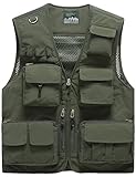 Vanchenl Herren Freizeit Safari Angeln Outdoor Arbeit Weste Jacke Foto Reise Cargo Mesh Weste Multi Taschen Armeegrün M