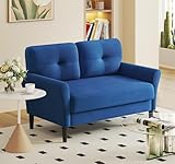 Kleines Sofa 2 Sitzer, 123CM kleine Couch 2 Sitzer, Sofa klein mit 53CM extra tiefen Sitzen, MiniSofa Wohnzimmer, Werkzeugfreie Montage Sofas & Couches, Bequemer Samt Mini Couch, Königsblau