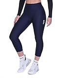 Damen 3/4 Gepolsterte Radleggings mit hoher Taille, atmungsaktive Fahrradshorts mit Taschen, rutschfest und schnelltrocknend - Dunkelblau, XL