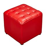 Gepolsterter Sitzhocker aus massivem Holz, quadratisch, für Wohnzimmer, Couchtisch, kleine Bank, 40,6 x 40,6 x 35,6 cm, Rot