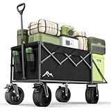 Bollerwagen Faltbar 300L mit Verstellbarer Heckklappe, 150 KG Belastbar, 10cm 360°-Schwenkbare All-Terrain-Räder & Doppelbremsen, Verstellbarer Griff & 2 Netztaschen，Strand/Wanderung/Camping/Einkauf
