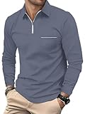 HMIYA Herren Poloshirt-Langarm Poloshirt aus Baumwolle Atmungsaktiv Casual T-Shirt mit Tasche,Blau,XL
