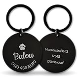 LAUBLUST Personalisierte Hundemarke mit Gravur für Halsband - Rund, Schwarz, Edelstahl | Größen S, M, L - Personalisiertes Geschenk für Hunde, Hundebesitzer mit Name als Hundezubehör, inkl Geschenkbox