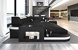 Wohnlandschaft Wave U Form Sofa in Leder - mit LED Beleuchtung, verstellbare Kopfstützen, Recamiere/Lederfarben wählbar/Ausrichtung wählbar (Ottomane Links, Schwarz-Weiß)