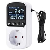 Aideepen Digital Thermostat Steckdose, Countdown Temperaturregler 230V 16A mit Fühler für Aquakultur Gewächshäuser Terrarium Heizung Kühlung