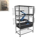 UISEBRT Kleintierkäfig 88x48x150 cm, Chinchillakäfig, Frettchenkäfig, Nagerkäfig, mit Rollen, Sicherheitsverschluss, 6 Plattformen, 4 Rampen mit Stoffbezug – Doppelt