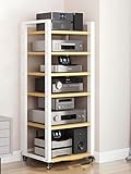 Moderner HiFi-Audio-Geräteschrank mit 6 Etagen, mit Rollen, robustes Aufbewahrungsregal für Zuhause, Ständer für Audio-Geräte, Schwarz/Weiß