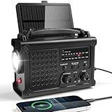 12000mAh Solar Kurbelradio, Tragbar Weltempfänger Radio, Notfallradio mit AM/FM Empfang & 8500mm² Solarpanel, Aufladbar Powerbank, Taschenlampe & Leseleuchte für Notfall Überleben Stromausfälle