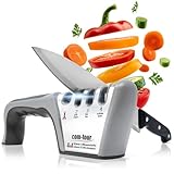 COM-FOUR® Premium Messerschärfer mit 4 Stufen, auch für Scheren geeignet - Profi Messerschleifer manuell mit praktischen Griff und Anti-Rutsch Beschichtung (1 Stück - silberfarben. grau. schwarz)