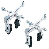 Uryxery 2 Stück Fahrradbremsen Set, Aluminium Lange Arm C-Form Bremssattel für Rennrad, Fixie, vorne und hinten, Silber Resin-Bremsbeläge, mechanische Handbremse Zubehör