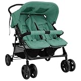vidaXL Geschwisterwagen Klappbares Design Zwillingswagen Kinderwagen Baby Kinder Buggy Zwillingsbuggy Kinderbuggy Reisebuggy Grün Stahl