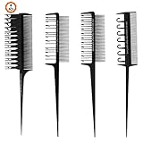 Jubaopen 4 Stück Haarfärbepinsel Färbekamm Schwarz Strähnenkamm Set Haar Hervorhebung Kamm Folien Kamm Profi Friseurkamm Styling Werkzeug für Haarfärbung Friseur Salon
