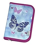 Scooli Schmetterling Motiv Schüleretui - gefülltes Federmäppchen mit Eberhard Faber Stiften - stylische Federmappe mit Motiv - Stiftebox für Buntstifte und Bleistifte - ideal für die Schule