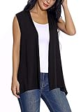 EXCHIC Damen Lässig Armellose Leichte Offene Tunika Weste Strickjacke (XL, Schwarz)