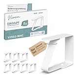 virea 8 x Tischtuchklammern Weiß für Plattenstärke von 3cm - - Tischdeckenklammern aus Edelstahl für innen und außen - - Leicht abwaschbare Tischtuchklemmen - - Klemmen mit abgerundeten Kanten