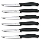 Victorinox Swiss Classic, Profi Steakmesser-Set, 6-teilig, Extra Scharfe Klinge, Wellenschliff, 11 cm, Robuster Kunststoffgriff, Rostfreier Stahl, Schwarz