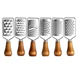 HIAKDOFT 6 Stück Teiliges Edelstahl Mini Käsereibe mit Holzgriff Vielseitiger Zitronenzester Feine Grobe Reiben für Gemüse Obst Schokolade und Kartoffeln Kompakt Rutschfest für Küche und
