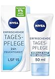 NIVEA Erfrischende Tagespflege 24h Feuchtigkeit (50 ml), Gesichtscreme für normale und Mischhaut mit LSF 15, feuchtigkeitsspendende Tagescreme mit Vitamin E