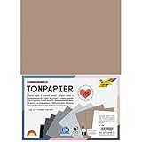 folia 6498 - Tonpapier SHADES OF GREY, DIN A4, Block mit 130 g/m² Tonzeichenpapier, 100 Blatt in 6 Farben, zum Basteln, Verzieren und Dekorieren