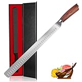 Schinkenmesser Rot Braun 43cm Lachsmesser Extra Scharfe Tranchiermesser Dönermesser Mit Ergonomisches Pakkaholz Griffdesign Küchenmesser Mehrzweck Grillen Camping Kochen Messer BBQ Werkzeug