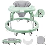 Baby Lauflernhilfe, Anti-Collision Design One-Touch Folding Baby Walker, Anti-Roll 8-Rad-Rundfahrwerk, 7-Gang höhenverstellbar, mit großem Essteller und Bremse für Baby von 6-18M (Grün)