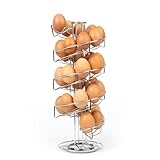 HEFTMAN Silberner Eierspirale Eierhalter - Freistehender Egg Holder für die Küche - Eierkorb Eierspender Fasst Bis zu 32 Eier - Stabiler, Drehbarer Eierständer mit Rutschfester Basis