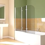 Hebitod 120x140cm Faltbare Duschwand für Badewanne, 3-teilige Glas Duschtrennwand aus 6mm Sicherheitsglas (EGS), Badewannenaufsatz, Silber Transparent