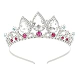 Qiwenr Prinzessin Krone, Prinzessinnenkrone Eleganter, Krone Strass, Hochzeit Braut Kristall Tiara, Krone Kristalle Tiara, Geeignet fürR Hochzeit, Braut, Abschlussball, Geburtstag, Kostümparty(Rosa)