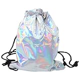 TENDYCOCO 1Pc Turnbeutel Hipster Rucksack Metallic Style Tasche Kordelzug Sportbeutel Bag Gymnastik Frauen Holografischer Rücken Geldbörse Metallic Mode Männer Persönlichkeit Tasche