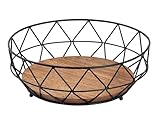 Amago home Obstschale Decokorb Brotkorb rund ø 28 cm H 10 cm Metall schwarz mit Holzboden massiv
