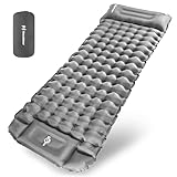 Hioutdoor Isomatte Selbstaufblasend 10CM Camping Ultraleicht Aufblasbare Mit Fußpresse Pumpe Für Outdoor Wandern Strand Backpacking Zelt Matratze Schlafmatte Campingmatte (Grau)