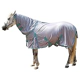 Gallopoff Fliegendecke für Pferde mit abnehmbarem Halsschutz und Bauchwickel, verstellbares Fliegengitter für Pferde, belüftetes Luftstromnetz, kühlendes Sommer-Außenzelt, Grau, 78