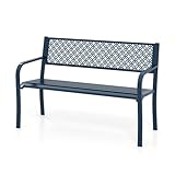 KOMFOTTEU 2-3 Sitzer Gartenbank Metall Wetterfest, Sitzbank mit ergonomischer Rückenlehne & Armlehnen, Terrassenbank 127 x 59 x 82 cm, Parkbank für Hof, Patio (Blau)