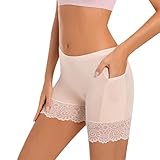 Radlerhose Damen mit Taschen Hotpants Radlerhose Damen Kurz für Kleid mit Spitze Unterhosen Nahtlos Hohe Taille Kurze Leggings Unterziehhose Sommer Boxershorts Slipshorts