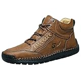 Generisch Trekking- & Wanderschuhe Für Herren rutschfeste Bergschuhe Dicke Sohle Mode Freizeitstiefel Mid Top Casual Lederstiefel Arbeitsstiefel mit weicher Sohle im britischen Stil Große Größe 38-48