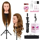 Neverland 71cm Frisierkopf Übungskopf mit Ständer, 60% Echthaar Puppenkopf zum Frisieren, Trainingsköpfe für Friseure Ausbildung Kopf mit Tischklemme und Haare Zubehör(Golden)