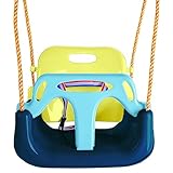 KRUMAD Kinderschaukel Indoor & Outdoor, 3-in-1 Baby Schaukel, Verstellbare Seile 110-210 cm, Belastbar bis 35 kg, Babyschaukel mit Sicherheitsgurt, Kleinkind Schaukel, Blau-, Limetten- & Minttöne