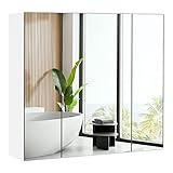 Yaheetech Spiegelschrank Badezimmerschrank mit 3 Spielgeltüren Aufbewahrungsschrank Wandschrank Medizinschrank Hängeschrank für Badezimmer 70,5 × 15 × 60,5 cm Weiß