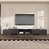 Caldion Verstellbarerer TV-Schrank,Breite: 160-238cm,Lowboard mit 2 Schubladen,Fernsehschrank mit offenen Ablage,Fernsehtisch verstellbar,TV-Lowboard,TV-Ständer,Schwarz,238x40x30cm